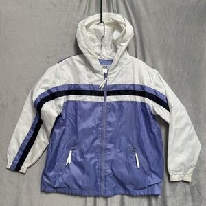 CXT Classics Jacket Womens Medium Petite‎ White Purple Hooded Windbreaker VTG